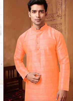 Men's poly straight orange kurta set 2