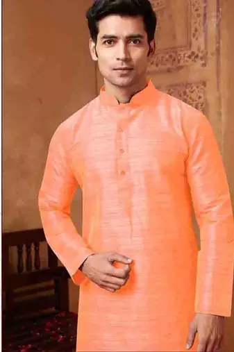 Men's poly  straight orange kurta set