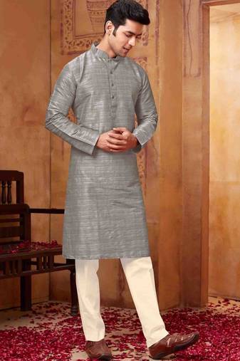 Men's poly  straight grey kurta set