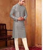 Men's poly  straight grey kurta set