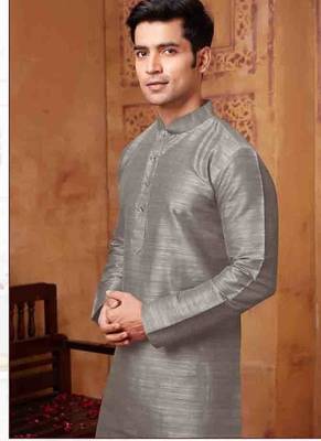 Men's poly straight grey kurta set 2