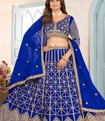 Royal Blue Color Sequins and Codding Embroidery Work Chinon Silk Lahenga Choli Set