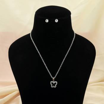 black enamel butterfly rhinestone silver necklace set 2