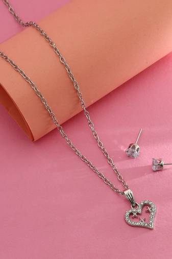 Silver color heart shape anti tarnish necklace set