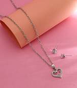 silver rhinestone heart charm necklace set