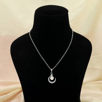 silver rhinestone moon star anti tarnish necklace 2