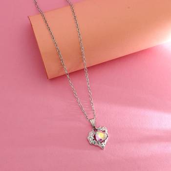rainbow crystal heart silver chain necklace 1