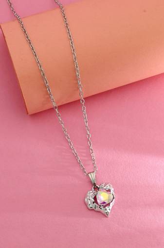 Rainbow color heart shape anti tarnish necklace