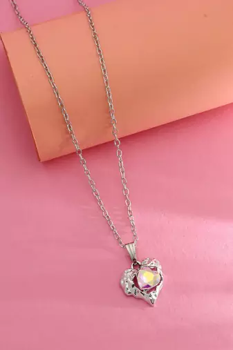 Rainbow color heart shape anti tarnish necklace