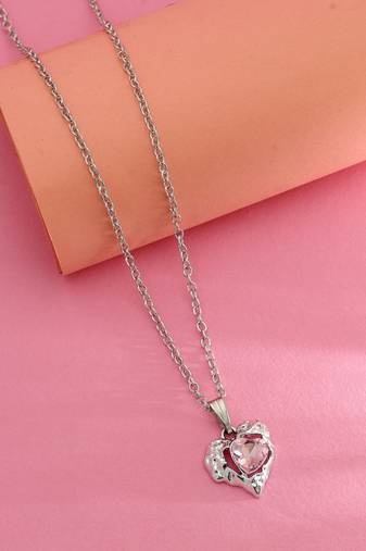 Light pink color heart shape anti tarnish necklace