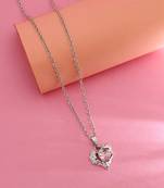 blush pink rhinestone heart silver chain necklace