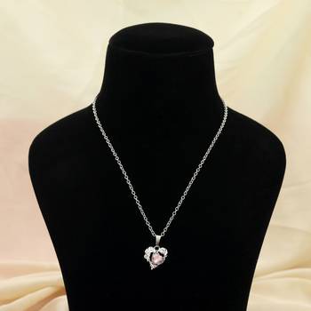 blush pink rhinestone heart silver chain necklace 2