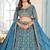 Teal Color Sequins and Codding Embroidery Work Chinon Silk Lahenga Choli Set