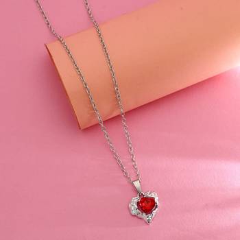 red rhinestone heart silver anti tarnish necklace 1