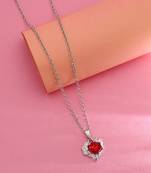 red rhinestone heart silver anti tarnish necklace