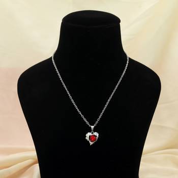 red rhinestone heart silver anti tarnish necklace 2