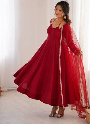 Romansilk chanderi fabric fully flare anarkali,with pant, duppta set 3