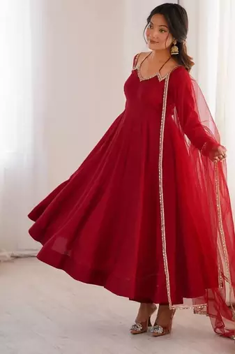 Romansilk chanderi fabric fully flare anarkali,with pant, duppta set
