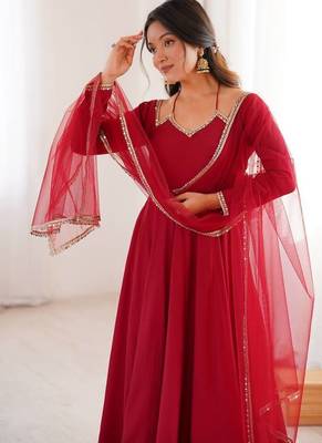 Romansilk chanderi fabric fully flare anarkali,with pant, duppta set 4