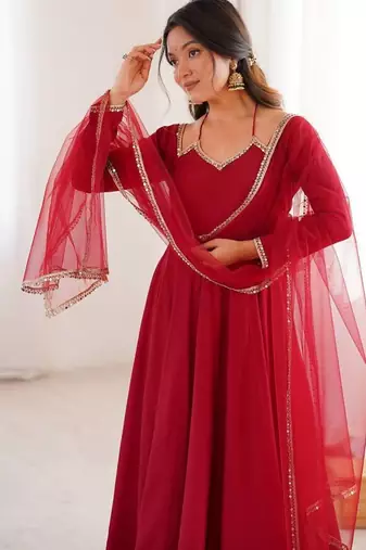 Romansilk chanderi fabric fully flare anarkali,with pant, duppta set