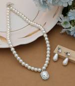 ivory pearl oval crystal silver necklace set