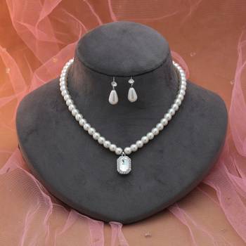 ivory pearl oval crystal silver necklace set 2