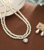 ivory pearl crystal silver pendant necklace set