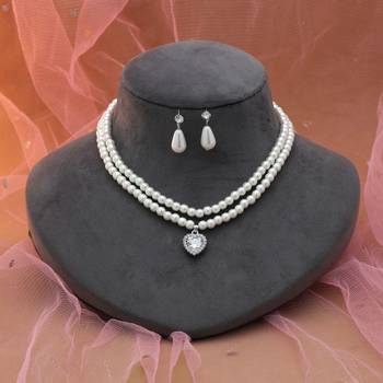 ivory pearl crystal silver pendant necklace set 2