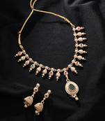 green rani meenakari matte gold jhumki necklace set