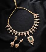 green rani stone matte gold jhumki necklace set