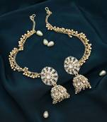 white teardrop kundan gold plated jhumka earrings set
