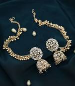 white kundan dome jhumka gold plated earrings set