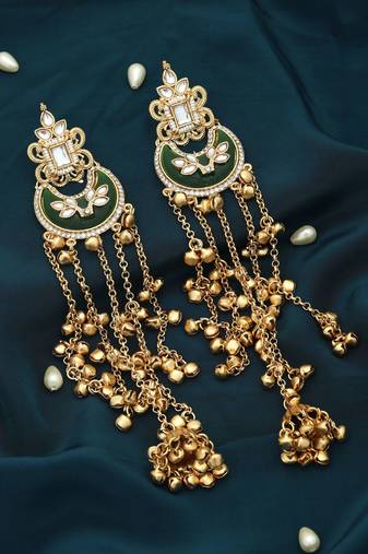 Green color long kasmiri earrings