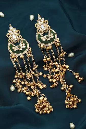 Green color long kasmiri earrings