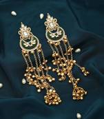 green crescent kundan gold plated tassel earrings
