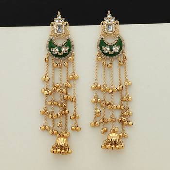 green crescent kundan gold plated tassel earrings 2