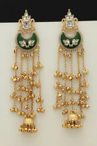 Green color long kasmiri earrings