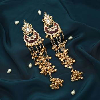 maroon crescent kundan gold plated tassel earrings 1