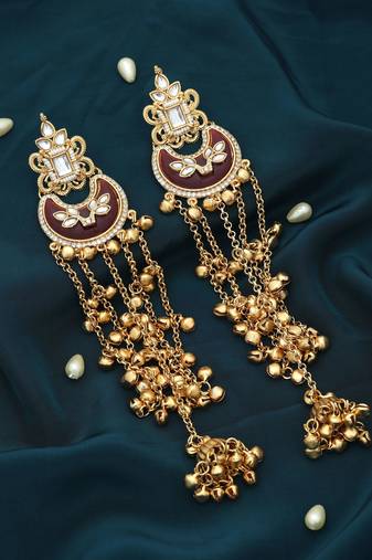 Maroon color long kasmiri earrings