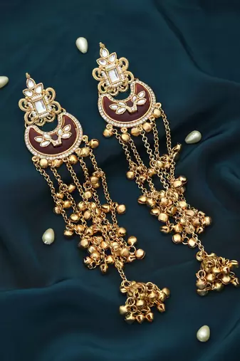 Maroon color long kasmiri earrings