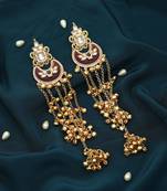 maroon crescent kundan gold plated tassel earrings