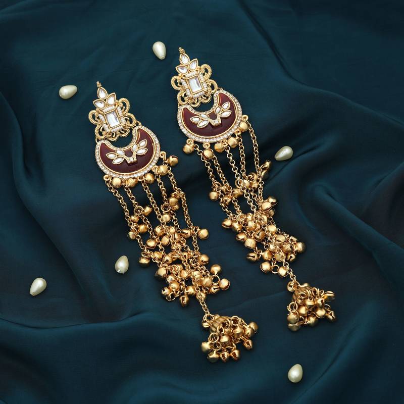 Maroon color long kasmiri earrings