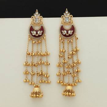 maroon crescent kundan gold plated tassel earrings 2