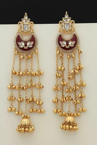 Maroon color long kasmiri earrings