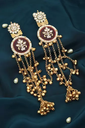 Maroon color long kasmiri earrings