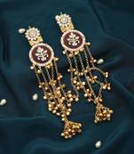 maroon floral kundan gold plated chandelier earrings