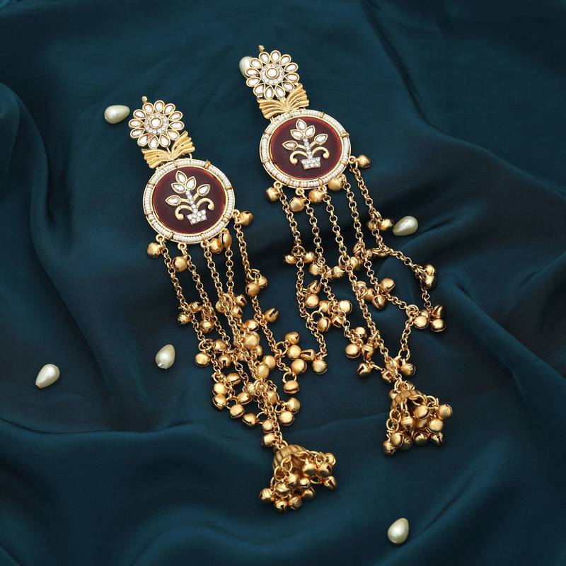 Maroon color long kasmiri earrings
