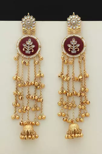 Maroon color long kasmiri earrings