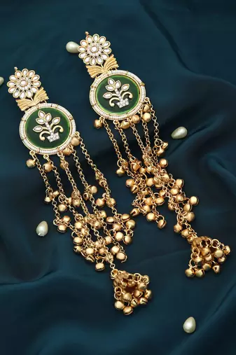 Green color long kasmiri earrings