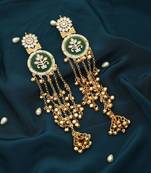 green floral kundan gold plated chandelier earrings